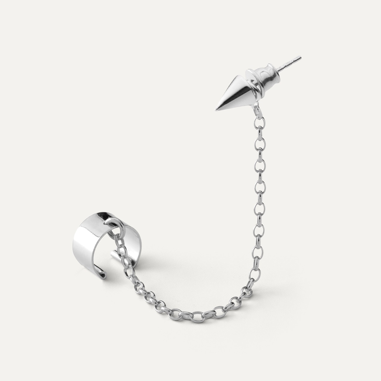 Earring with chain - cone, sterling silver 925 platinum plated