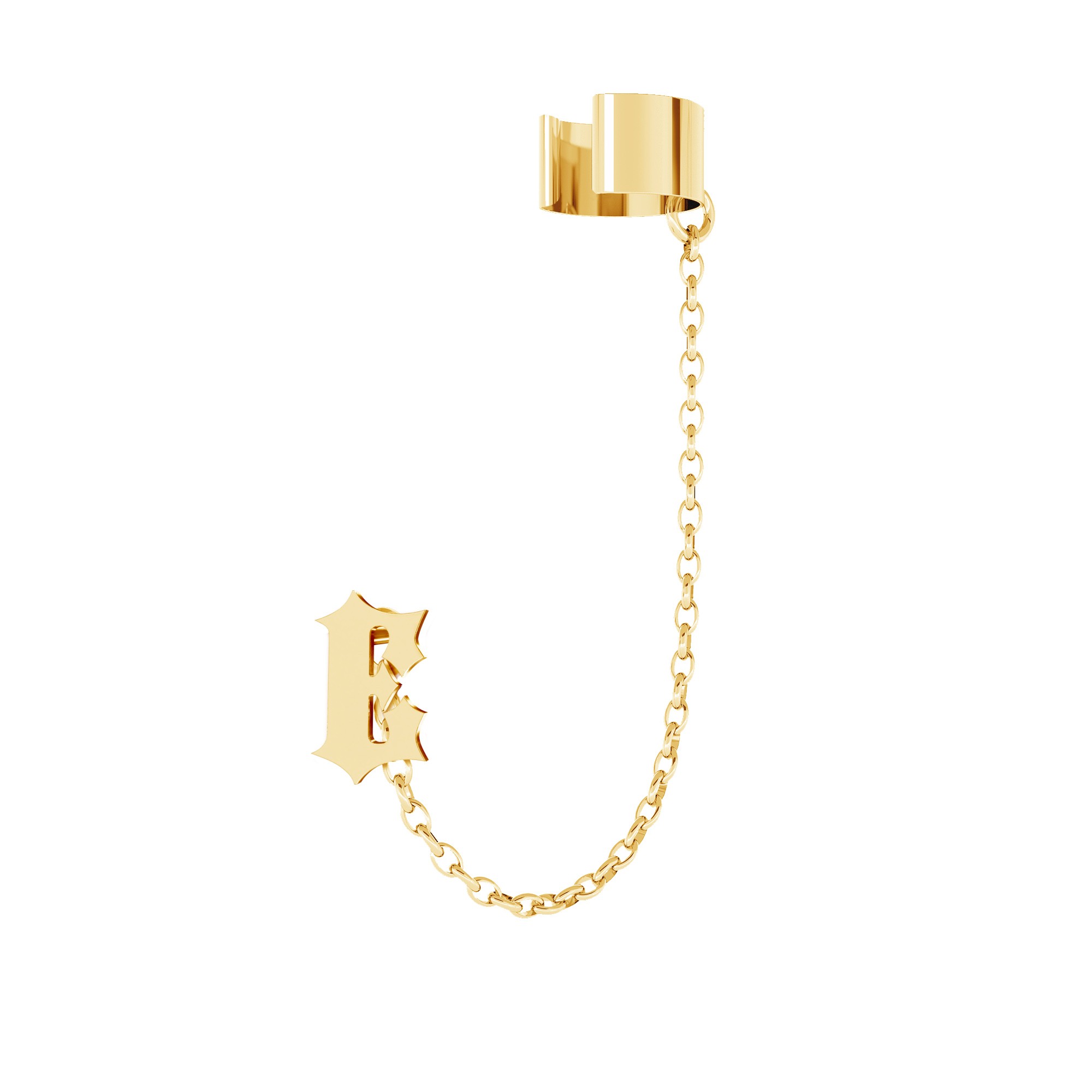 Earring with chain & letter, silver 925 gold plated 