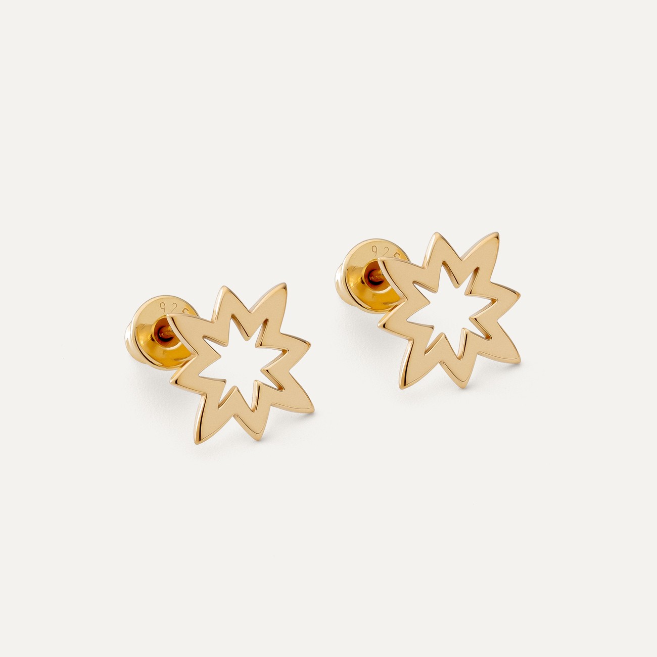 Openwork star earrings, sterling silver 925 gold plated