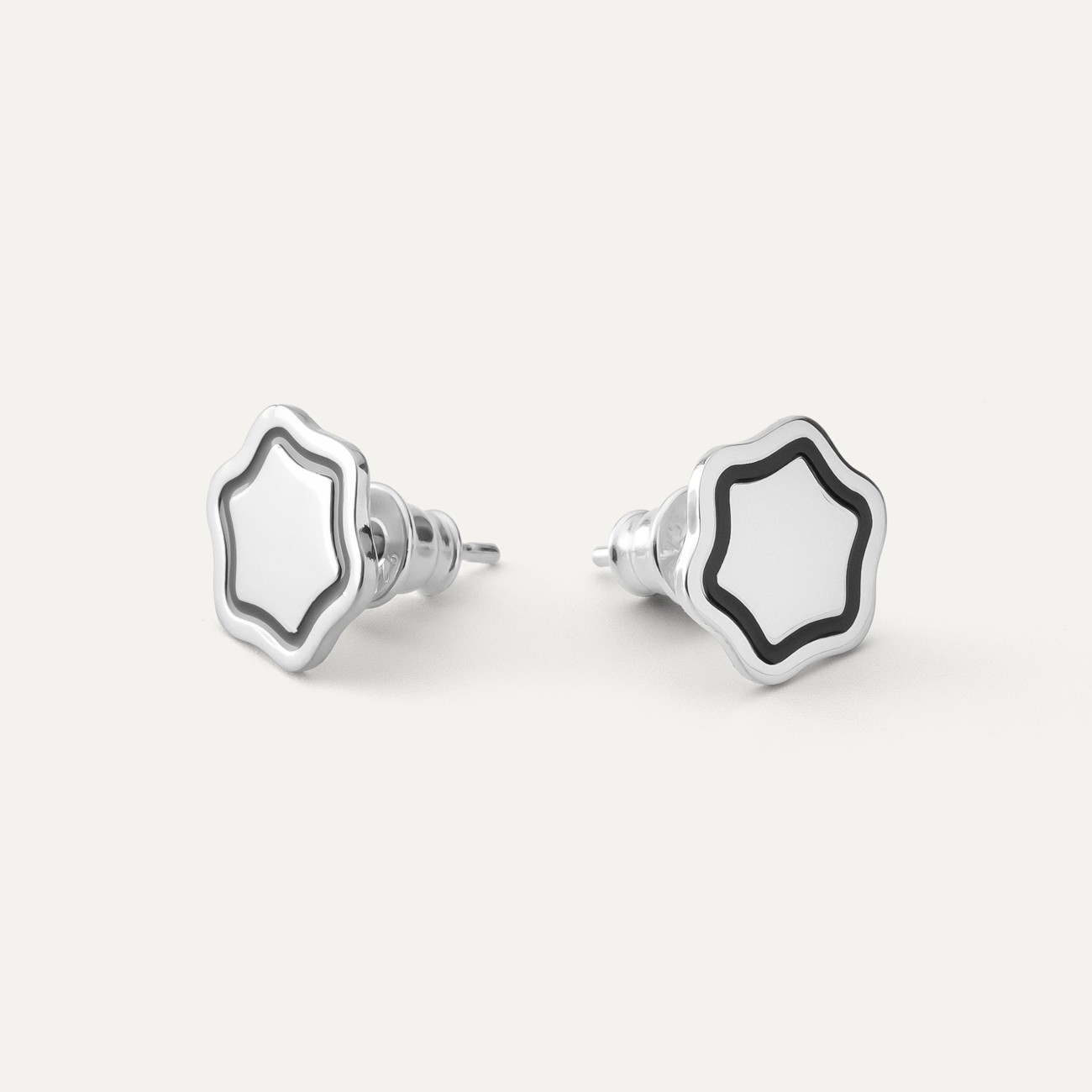 Blume ohrringe mit schwarz harz, sterlingsilber 925, Platin