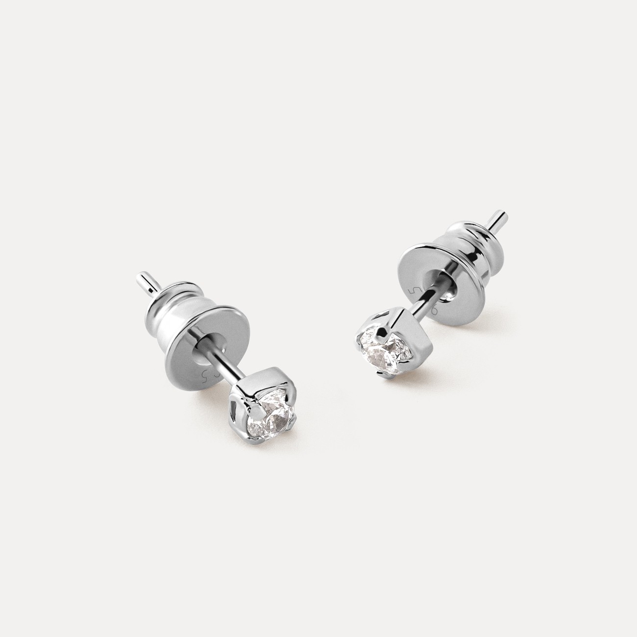 Earrings 3 mm zirconia, sterling silver 925 platinum plated