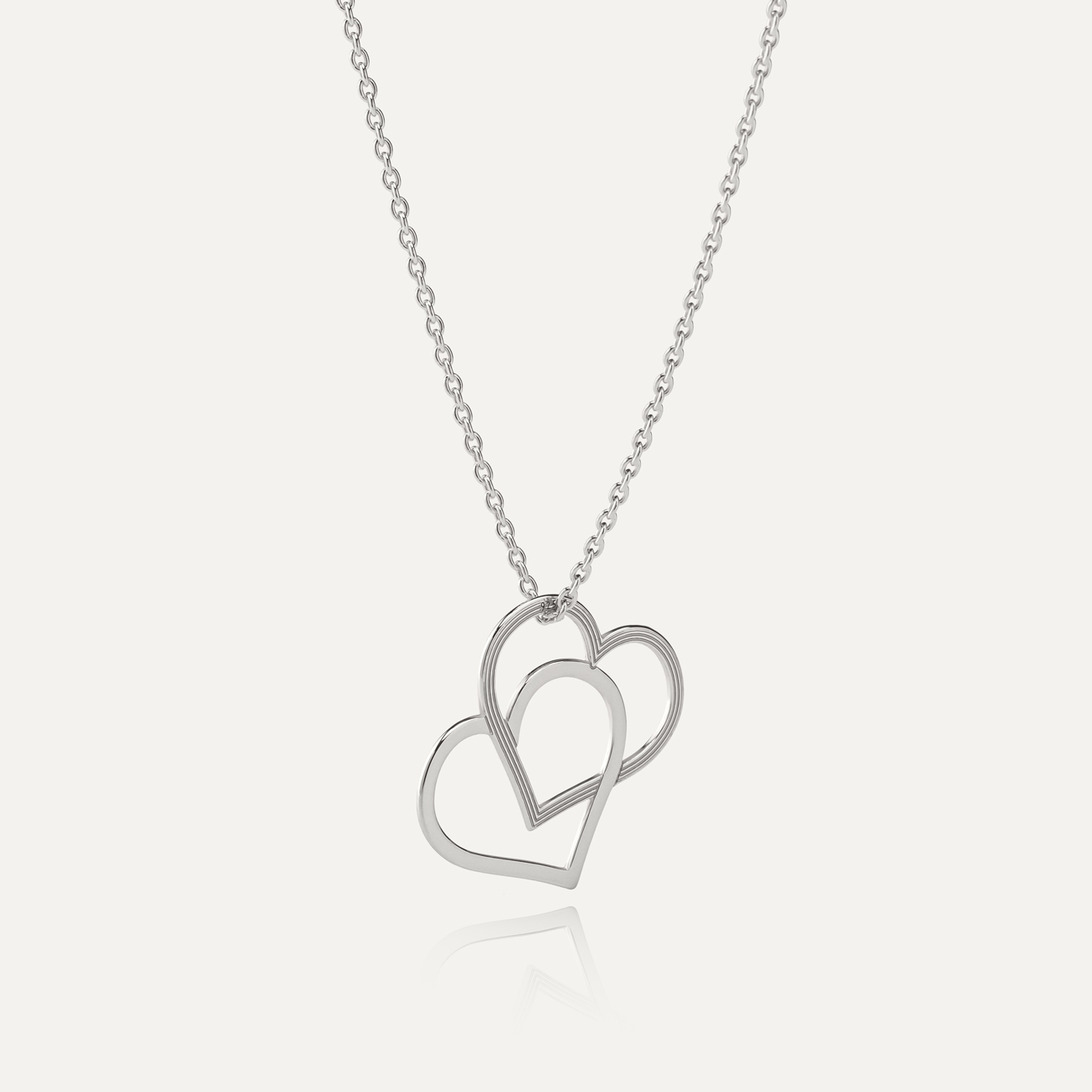 Delicate Intertwined Hearts Necklace, Sterling Silver 925 Plated with Platinum
