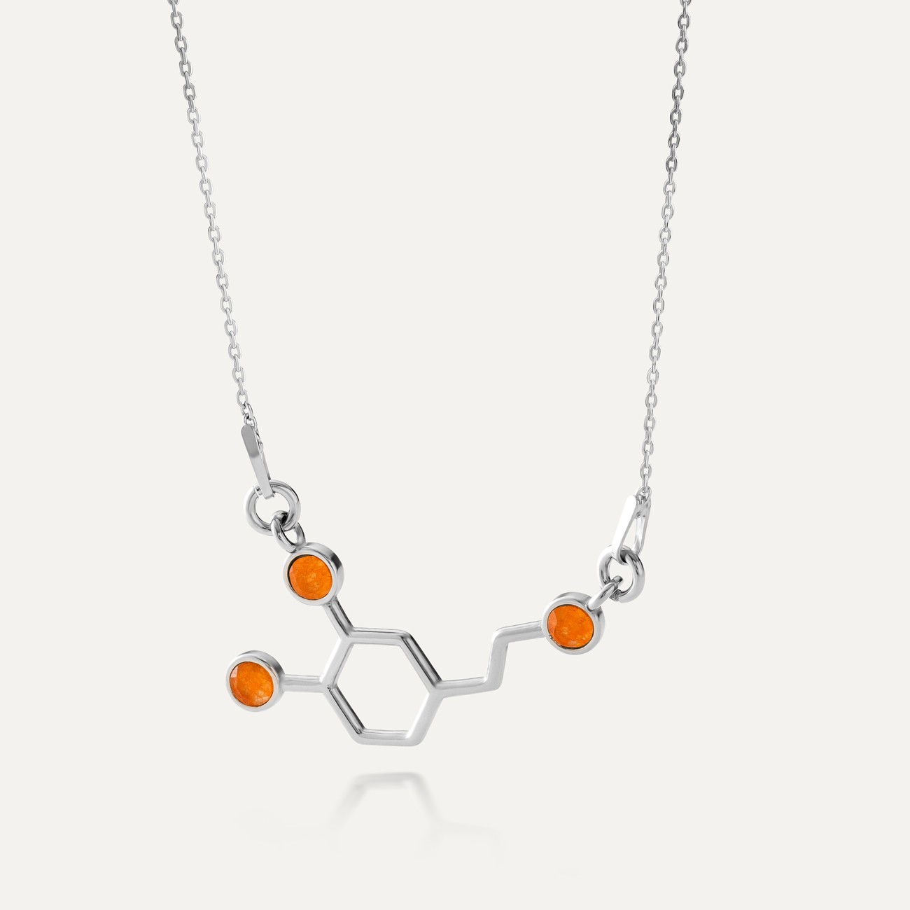 Dopamine necklace with stones - orange jade, silver 925 platinum plated