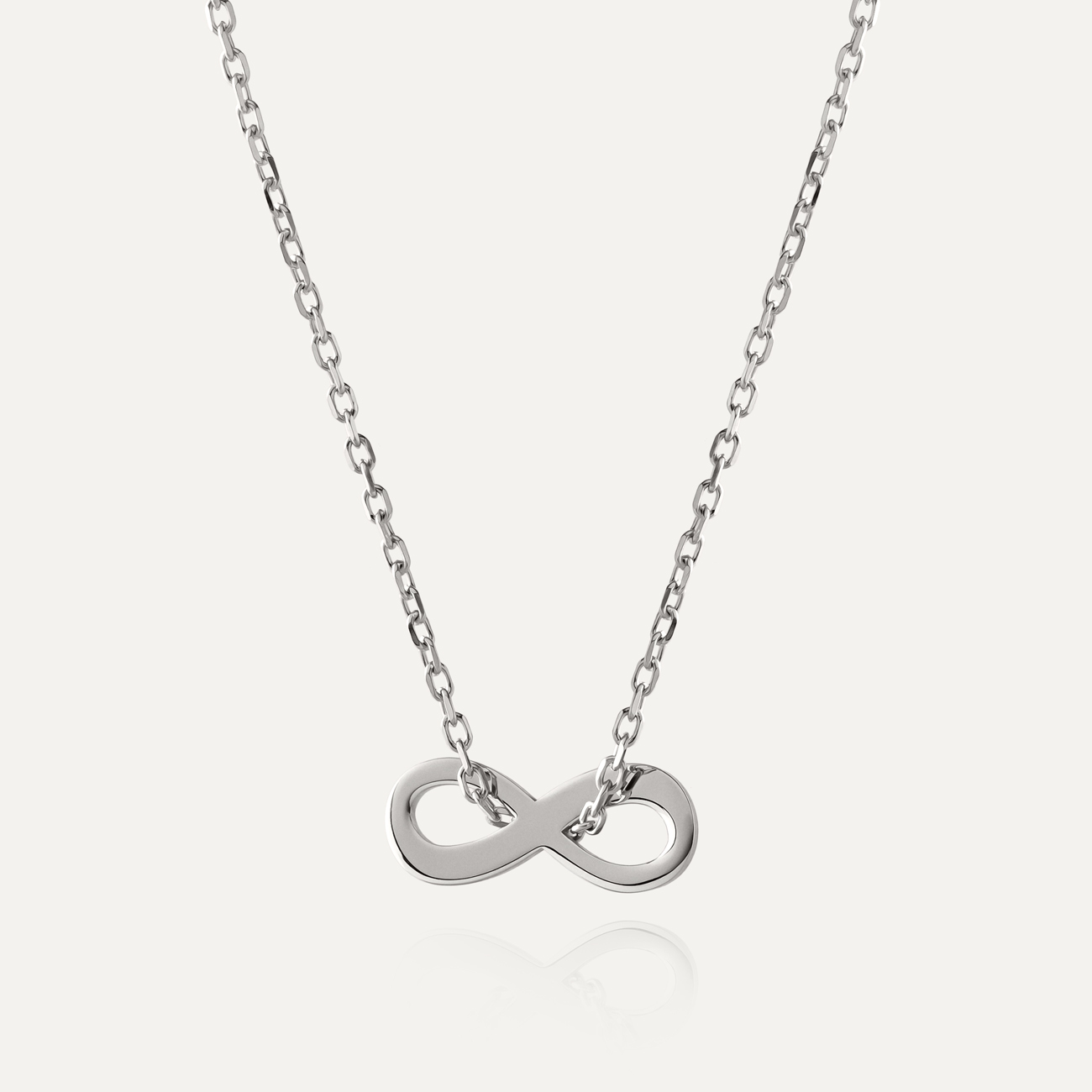 Necklace with threaded infinity pendant, Sterling Silver 925 Plated with Platinum