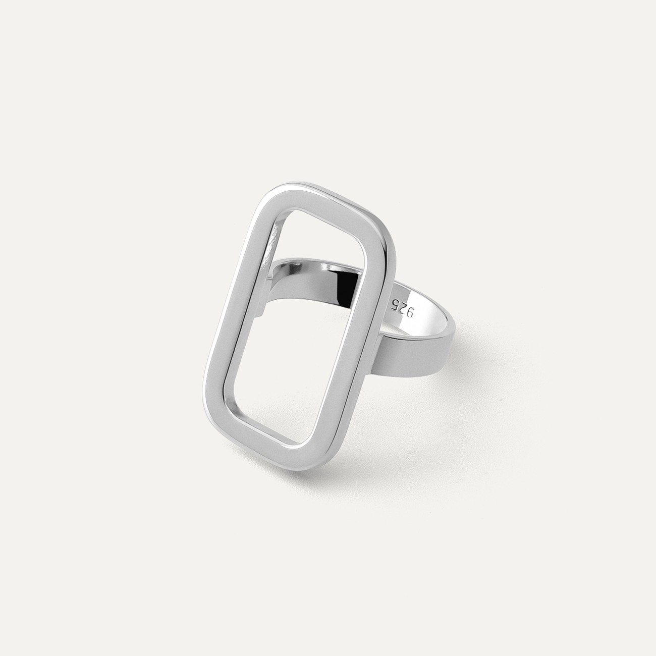 Geometric ring - rectangle, silver 925 with platinum plating