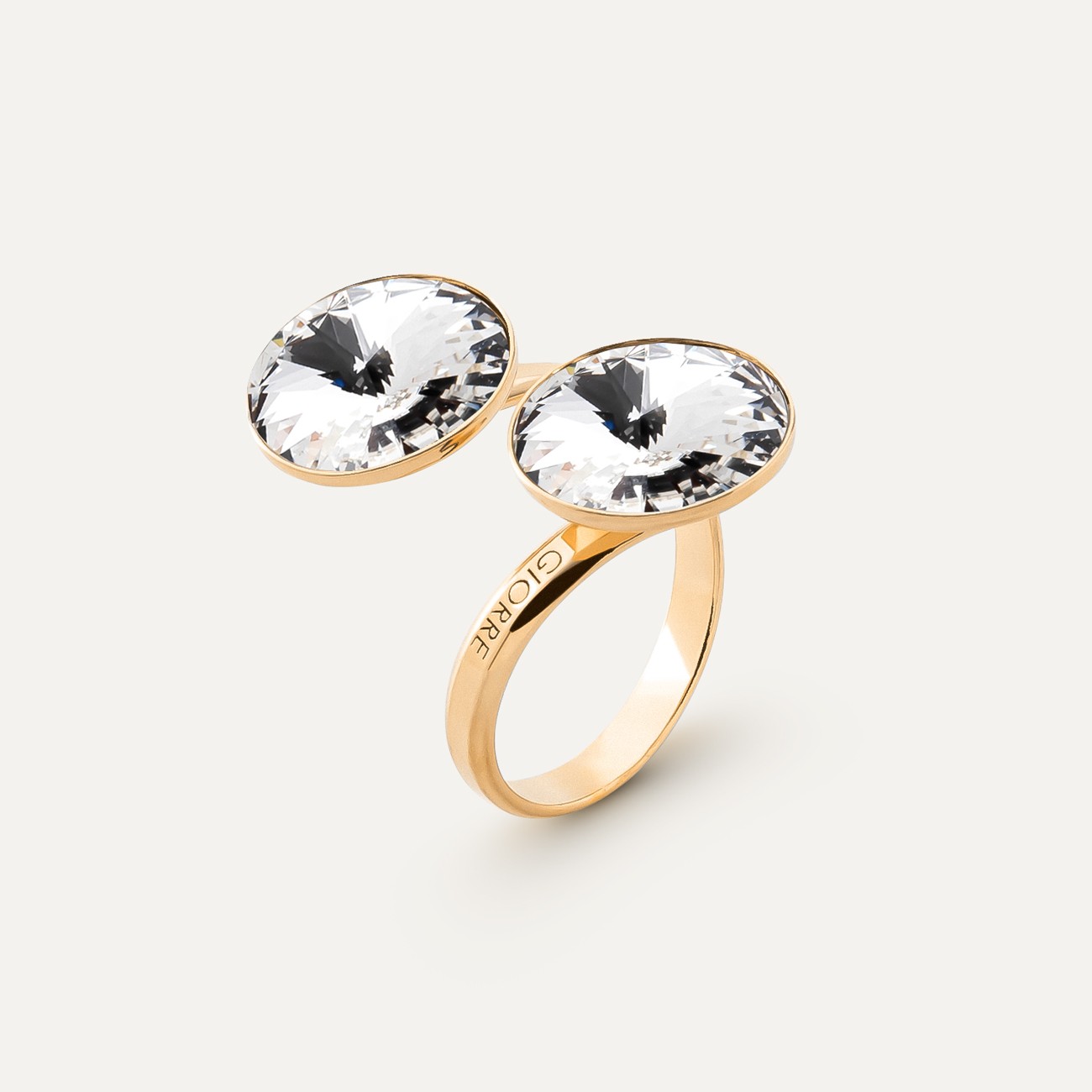 Rivoli-Ring mit 12 mm Steinen, 925er Silber gelbvergoldet
