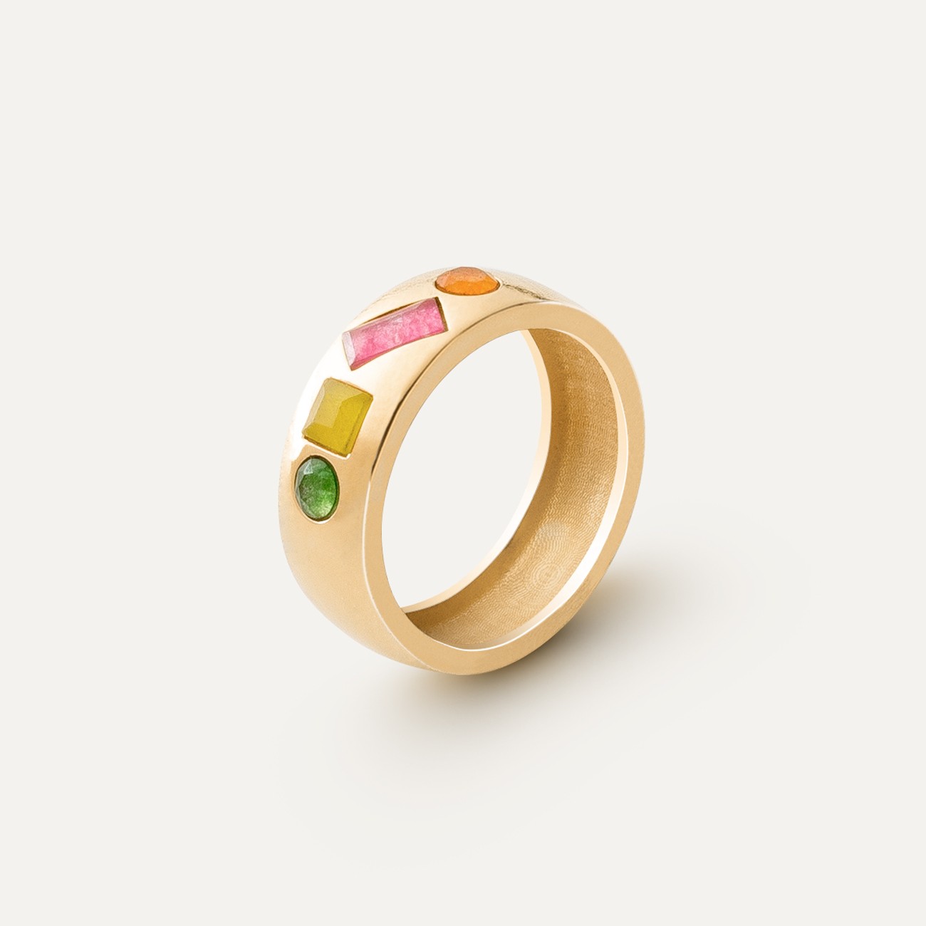 Ring mit farbigen Steinen, 925er Silber, vergoldet