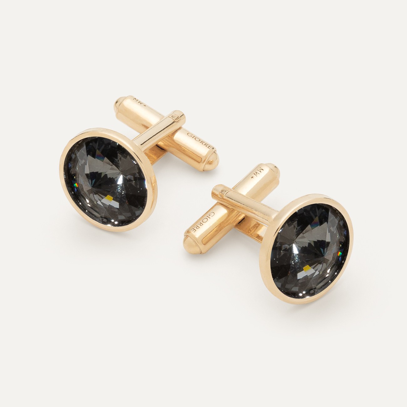 Silver cufflinks with Rivoli crystal - Silver Night gold plated