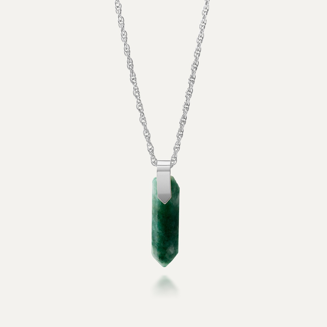 Silberkette, grüner Aventurin Eiszapfen-Anhänger, 925er Silber platiniert