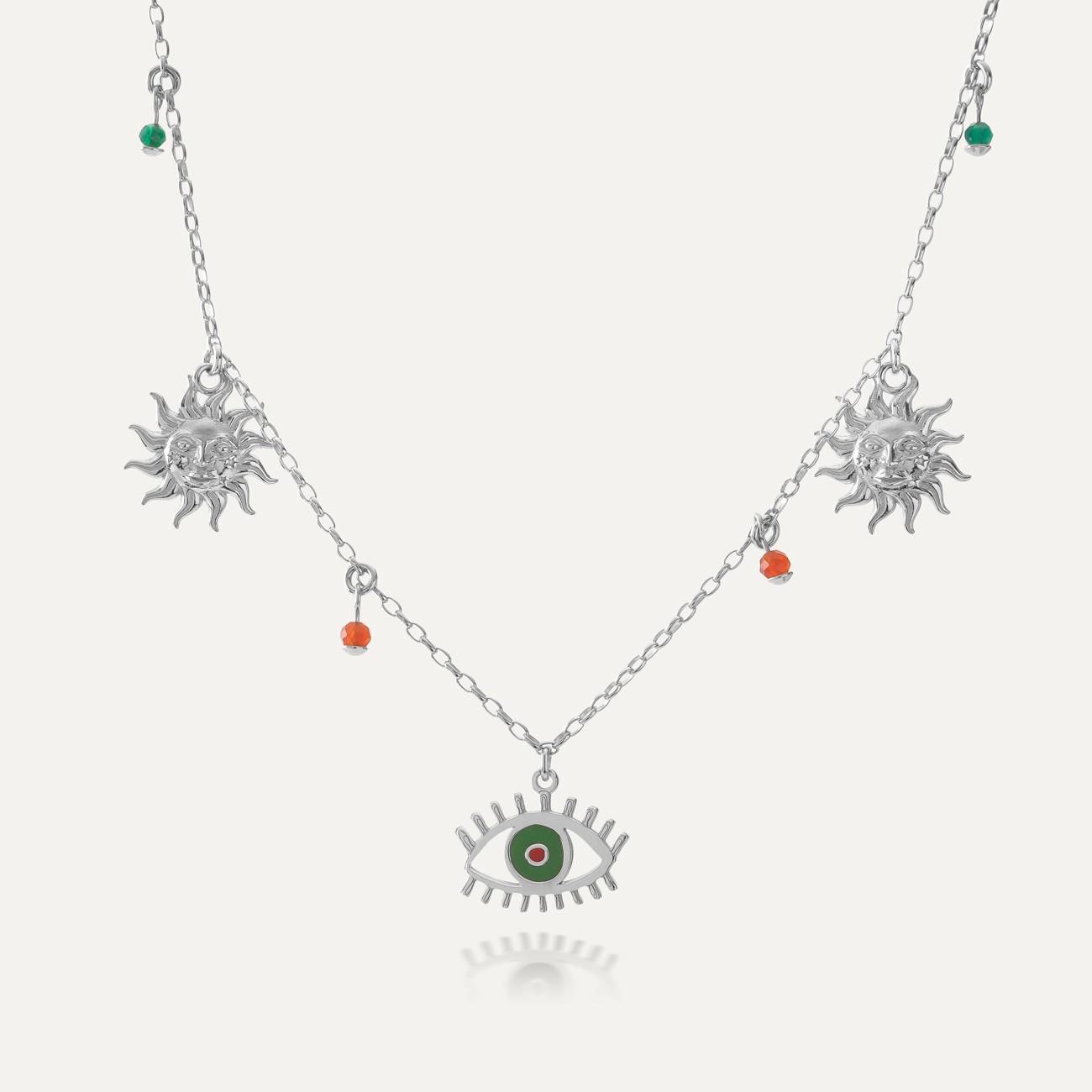 Silver necklace with symbolic pendants platinum plated