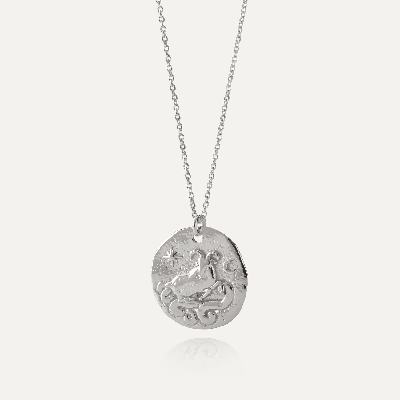 Aries zodiac sign necklace, silver 925 platinum plated