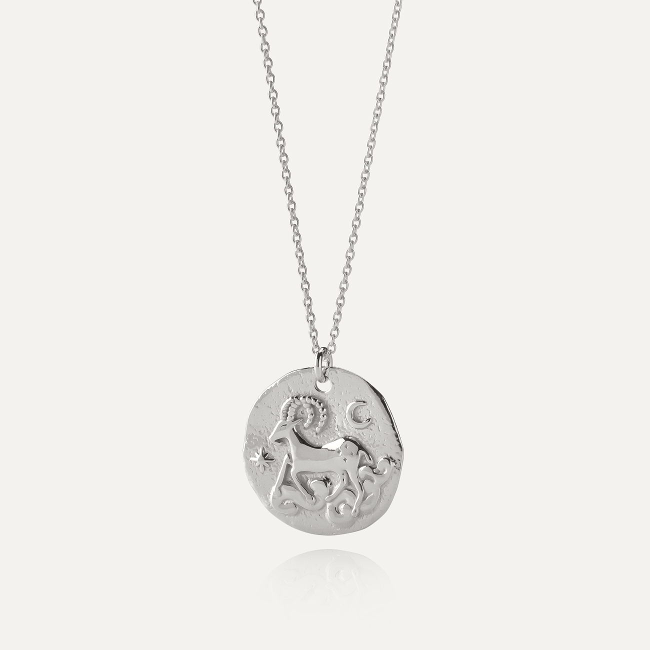 Capricorn zodiac sign necklace, silver 925 platinum plated