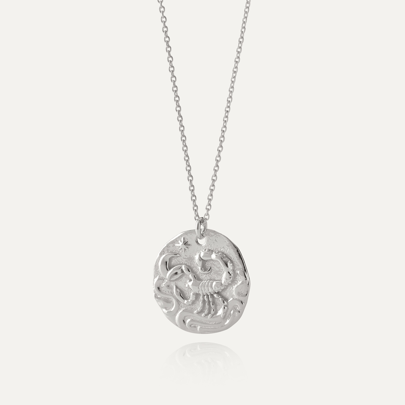 Scorpio zodiac sign necklace, silver 925 platinum plated