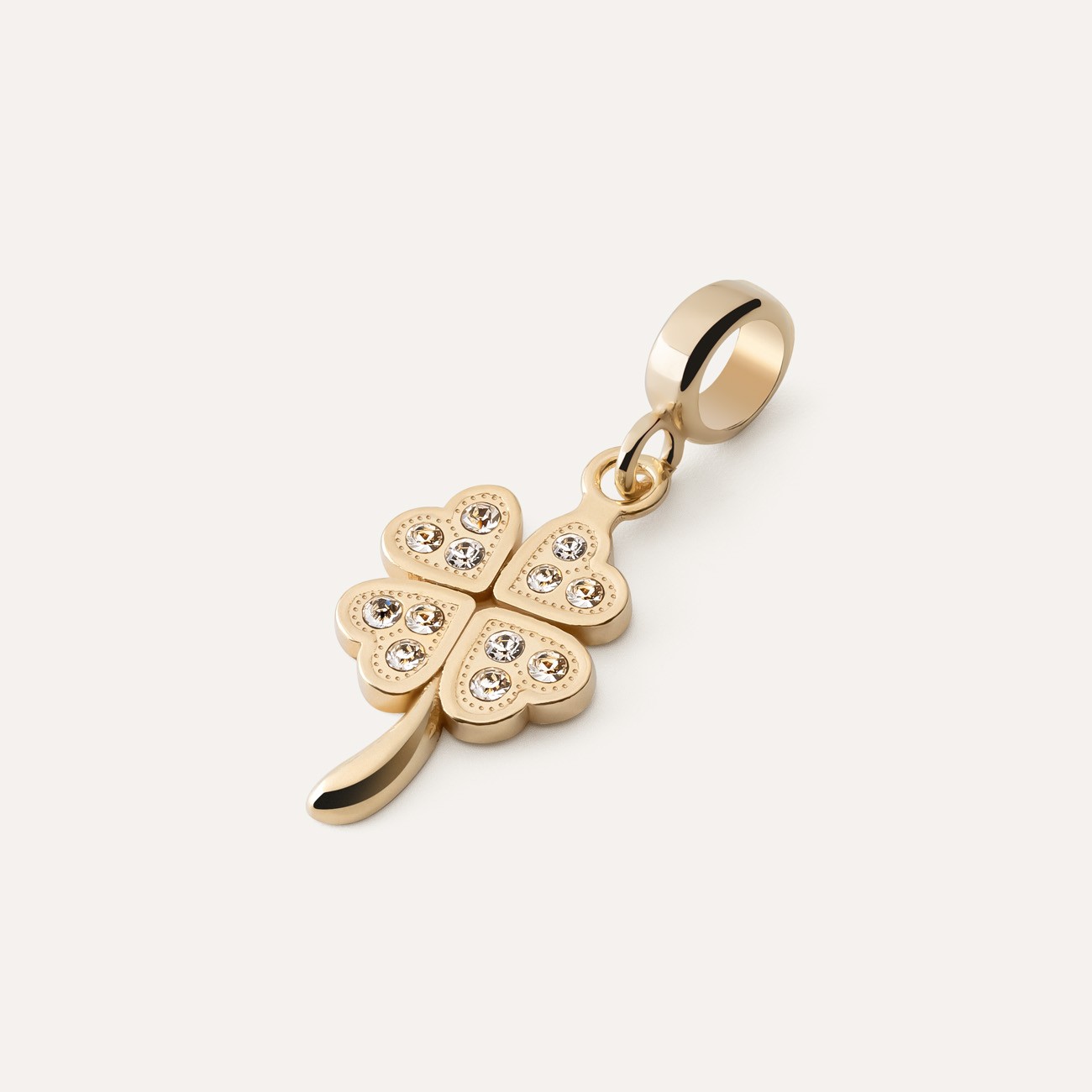 Beads pendant - clover with cubic zirconia, 925 silver with gold plating