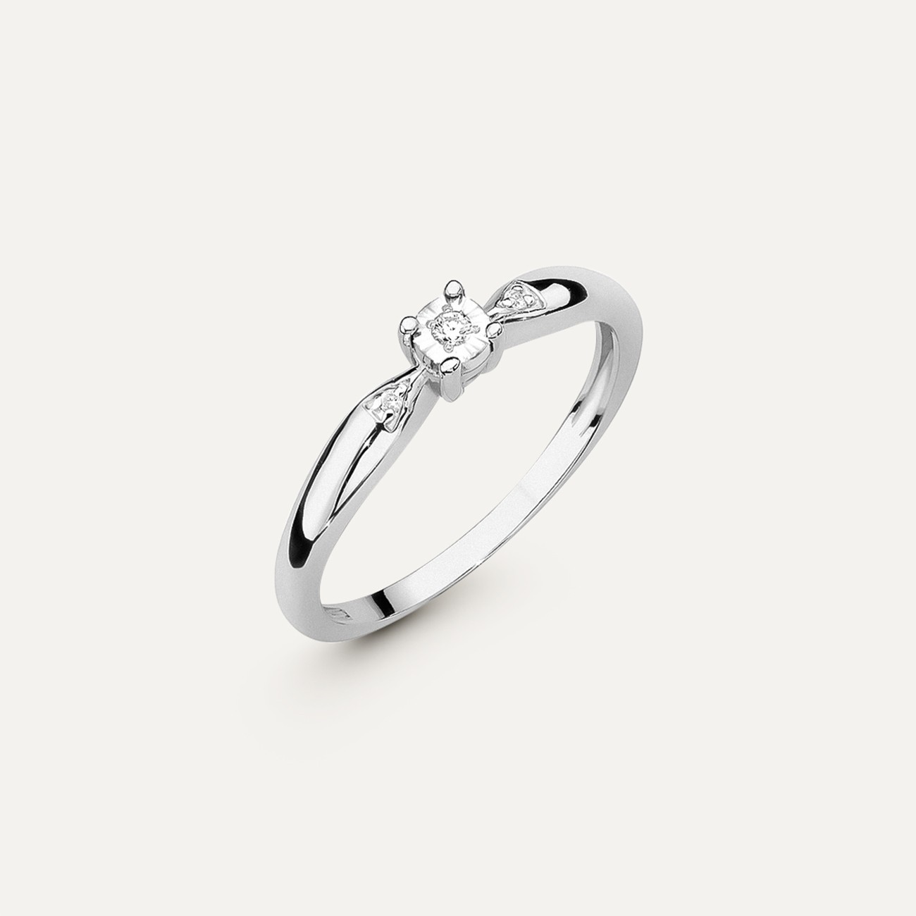 Gold ring with three diamonds - Classic, gold 585 white 
