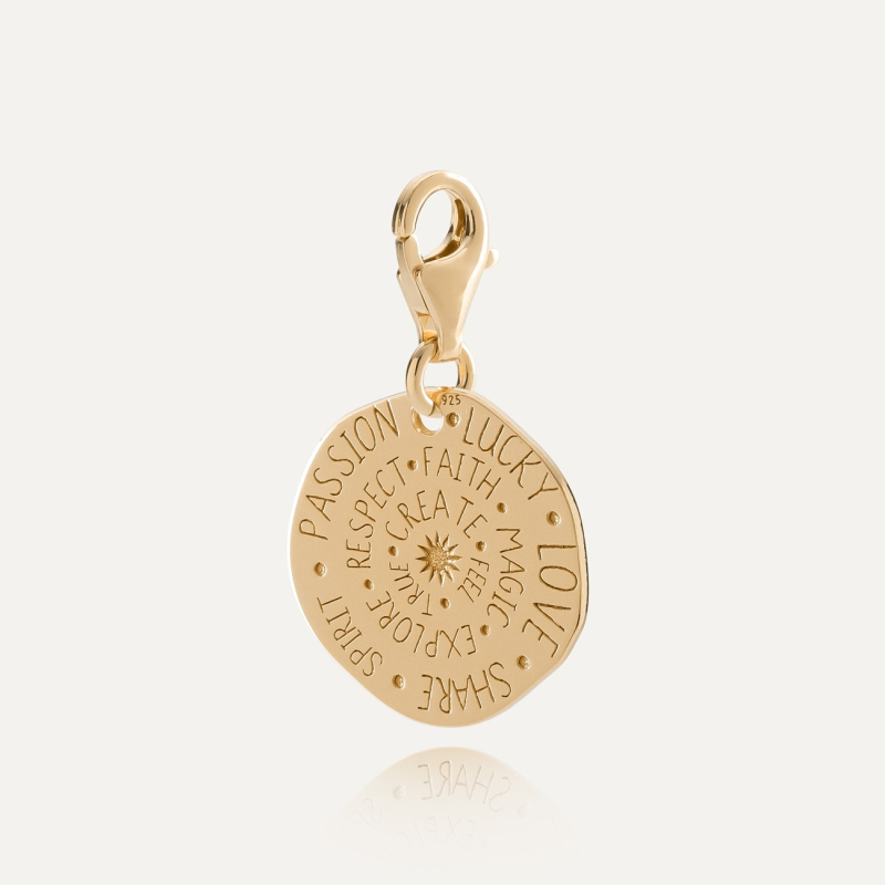 Charms-Anh&auml;nger mit Perlen - M&uuml;nze, Gl&uuml;cksbringer, 925er Silber mit Goldbeschichtung