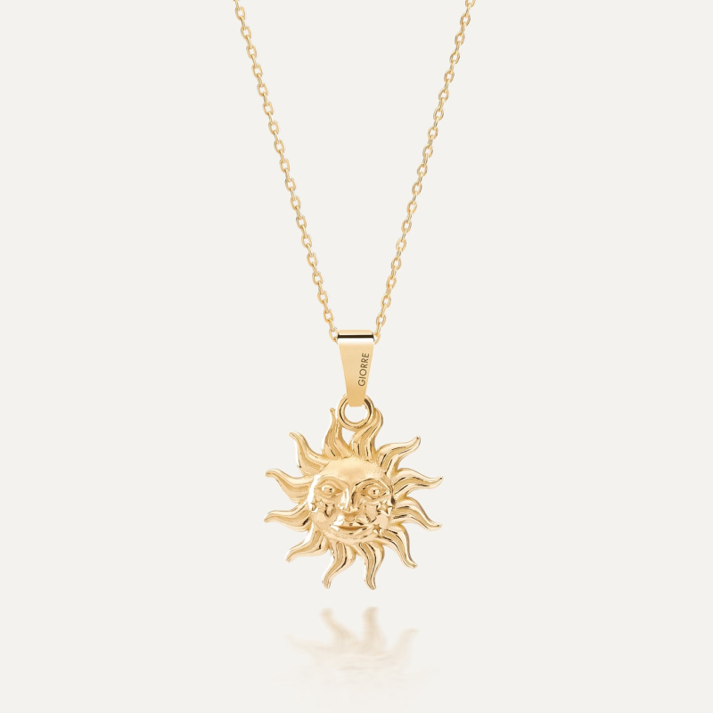 Sun necklace, sterling silver 925 gold plated