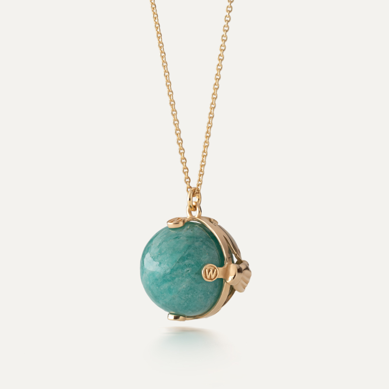 Naszyjnik kula ziemska z kamieniem - amazonit, srebro 925 w złotym pokryciu                                    