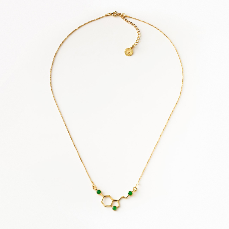 Serotonin necklace with stone - green jade, silver 925 gold plated                                    