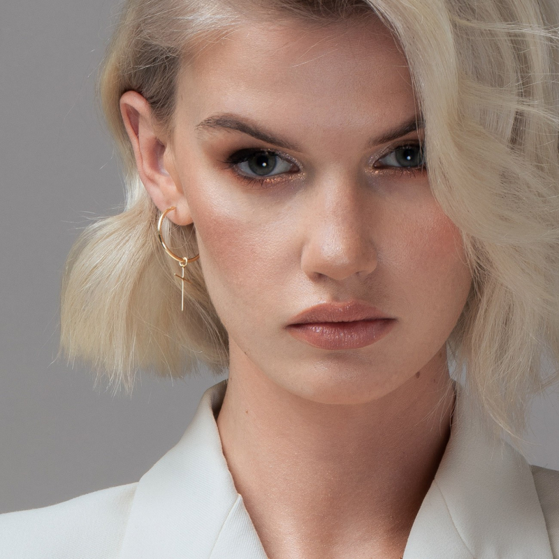 Silver hoop earrings 2.5 cm with a cross gold plated                                    