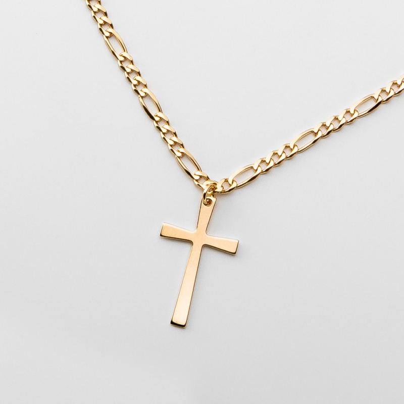 Silberne Figarokette mit Kreuz, 925er Silber, vergoldet                                    