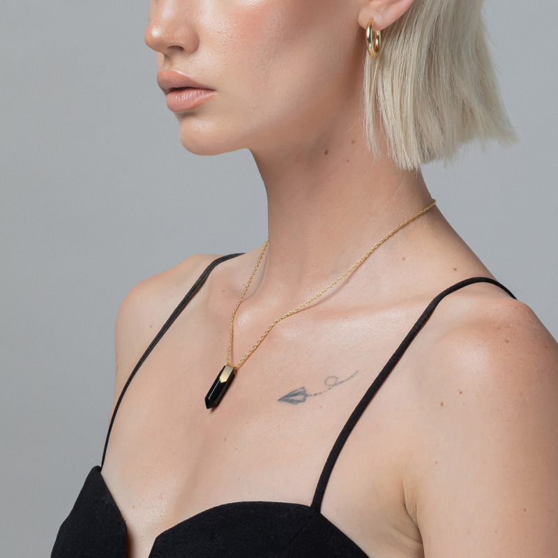 Silver icicle necklace - black onyx platinum plated                                    
