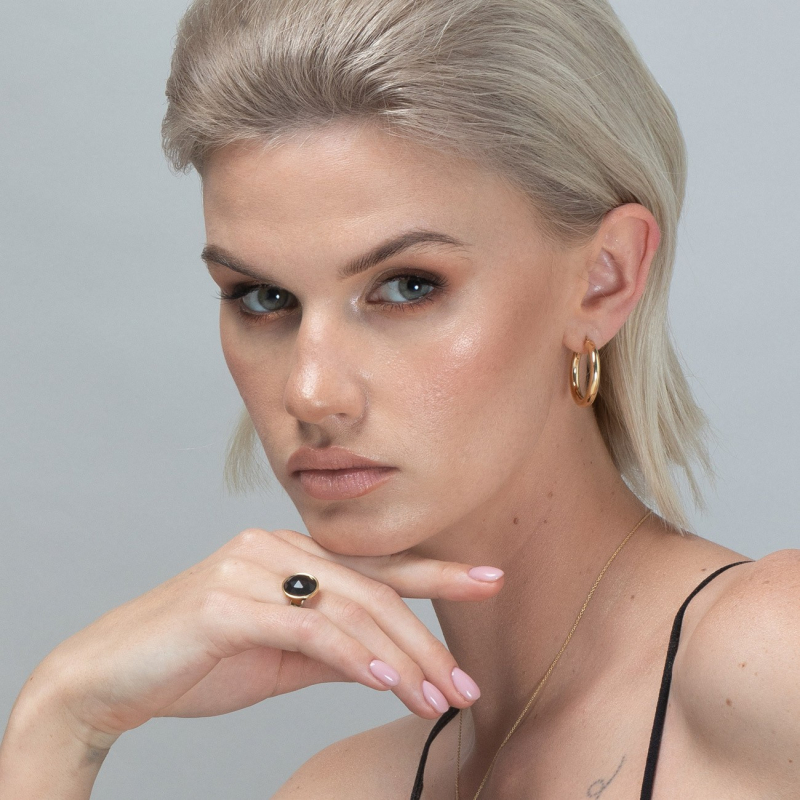 Srebrny pierścionek Rose Cut - czarny onyks, srebro 925 w pokryciu platyną                                    