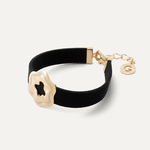 Alcantara bracelet - flower with white resin, sterling silver 925 gold plated