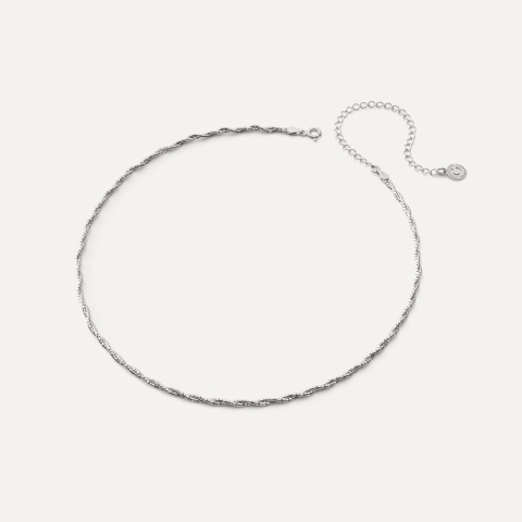 Srebrny choker pleciony z dwóch łańcuszków, srebro 925 w pokryciu platyną