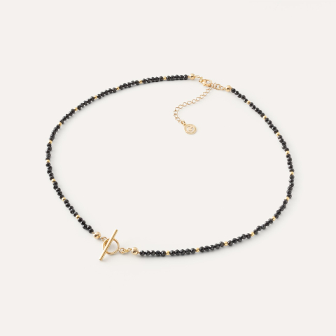 Choker z czarnych kamieni z zapięciem toggle, srebro 925 w złotym pokryciu