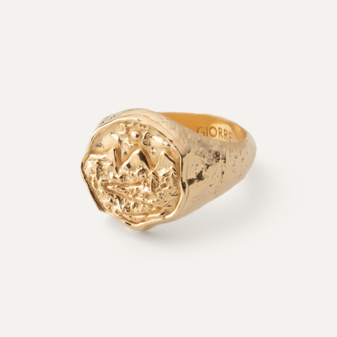 Mountain signet ring, 925 silver with gold plating