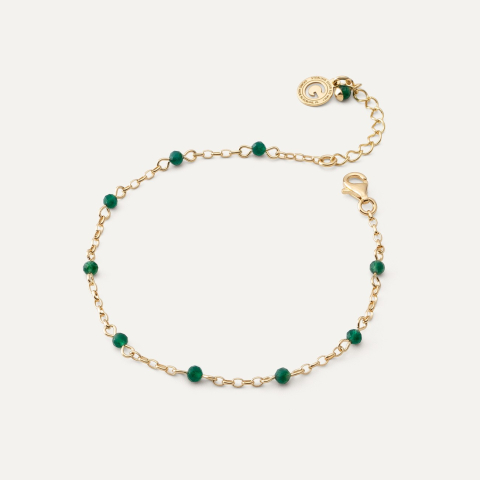 Silver anklet with green onyx gold plated