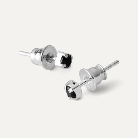 Srebrne kolczyki czarny spinel 3mm, srebro 925 w pokryciu platyną