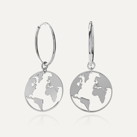 Creolen mit Erdkugel, 925er Silber platiniert