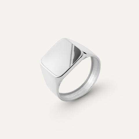 Silver square men's signet ring, 925 silver with platinum plating