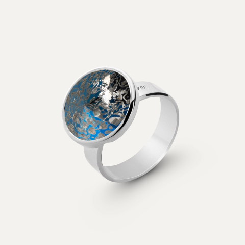 Srebrny pierścionek z kryształem GAVBARI - Blue Patina, srebro 925 w pokryciu platyną