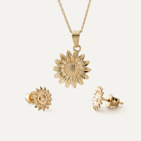 Set with sunflower flower, 925 silver with gold plating