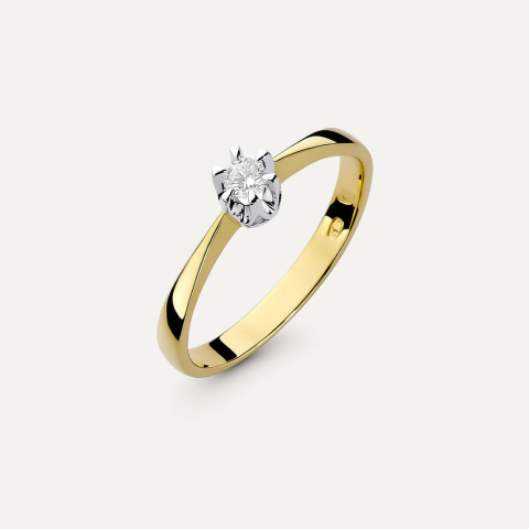 Gold ring with a diamond in a frame - Classic, gold 585 yellow 