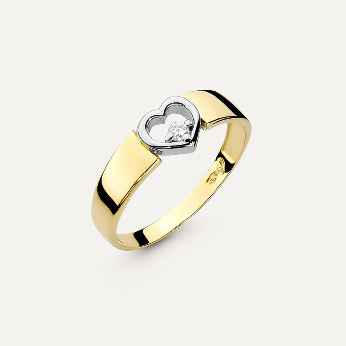 Gold ring with diamond heart - Love, gold 585 yellow